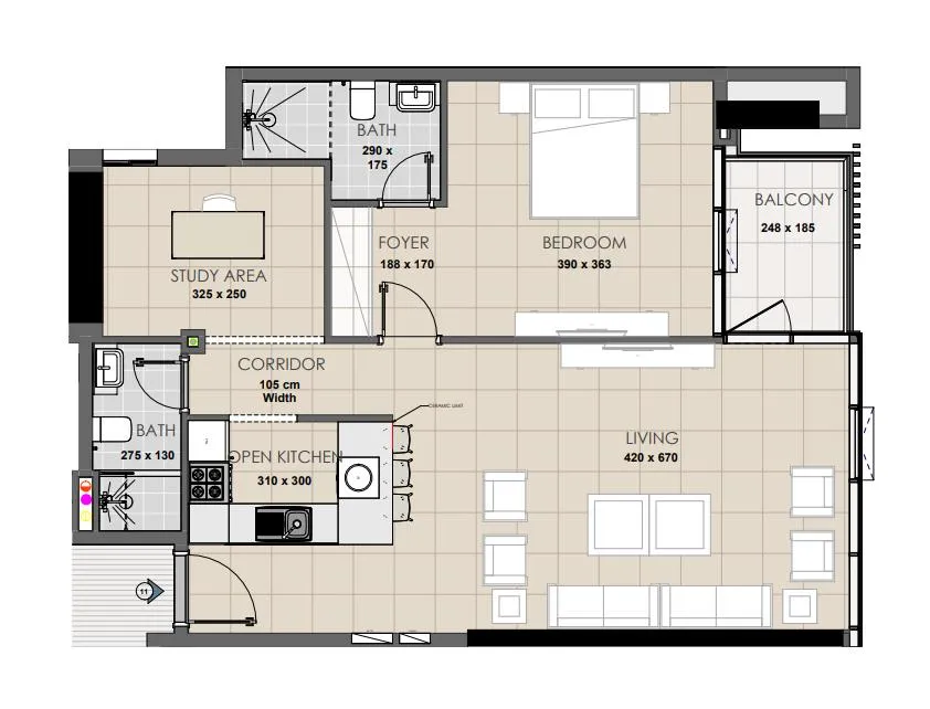 1 bedroom layout