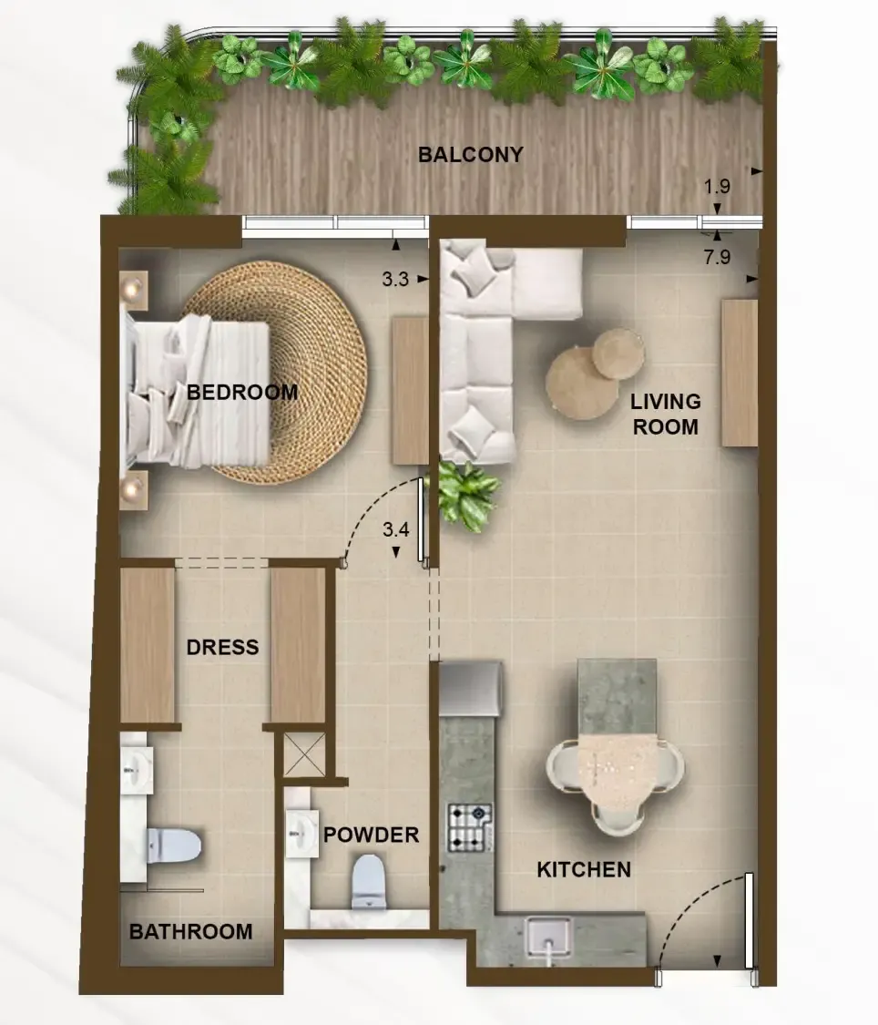 1 bedroom layout