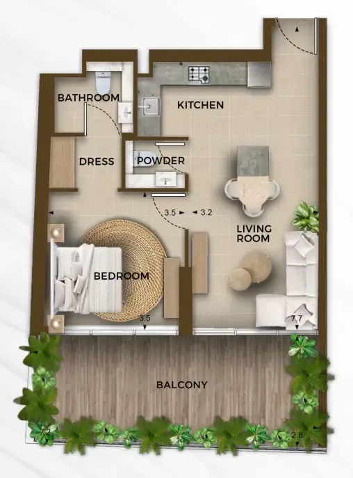 1 bedroom layout