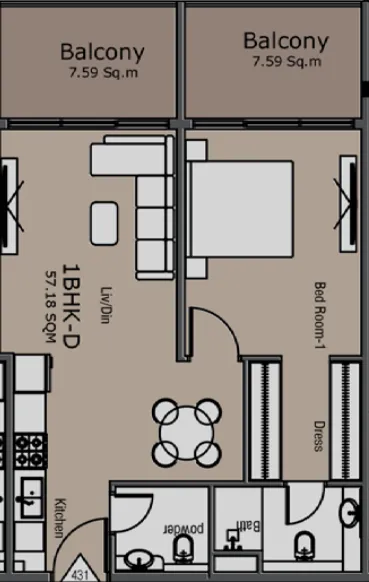 1 bedroom layout
