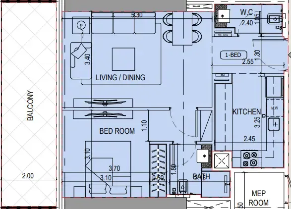 1 bedroom layout
