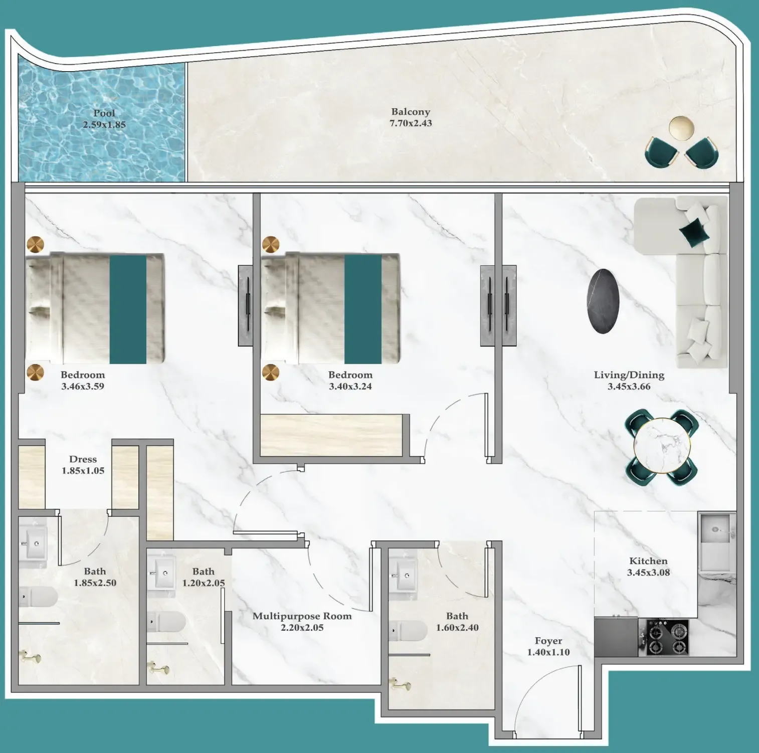 2 bedroom layout