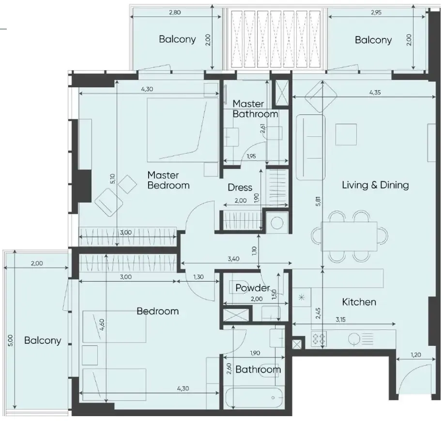 2 bedroom layout