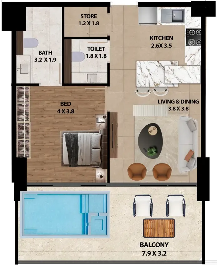 1 bedroom layout
