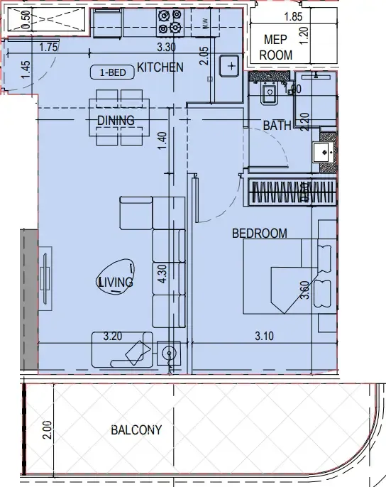 1 bedroom layout