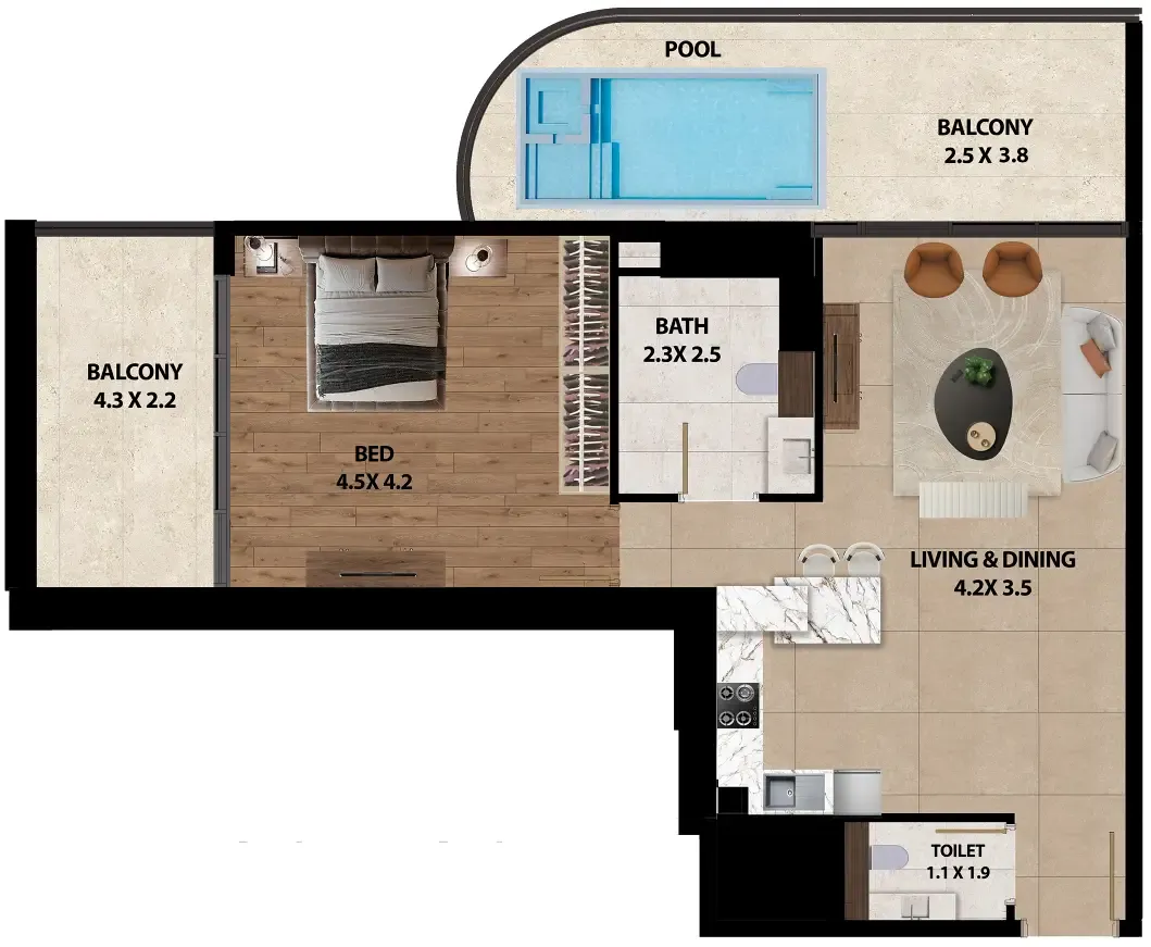 1 bedroom layout