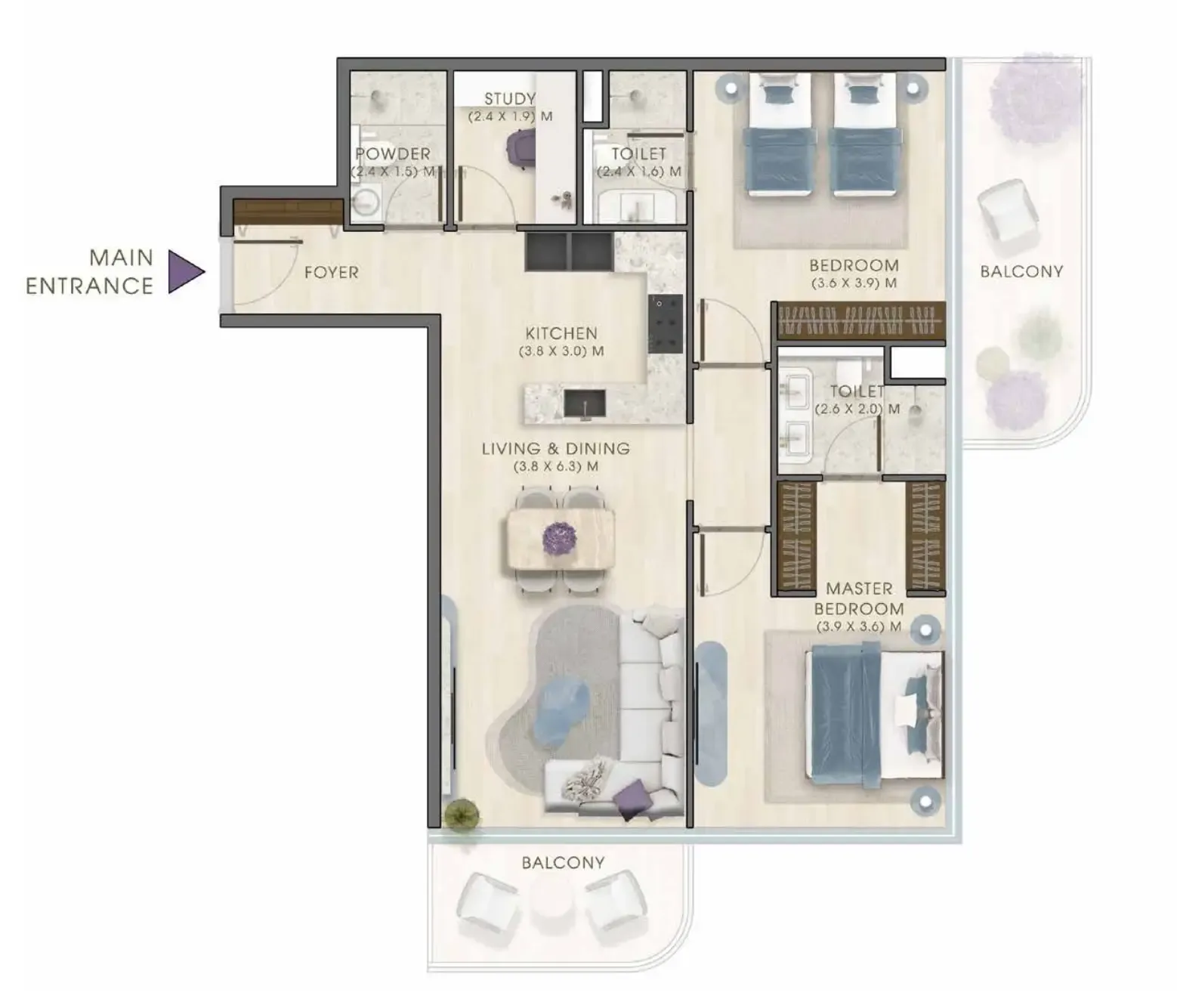 2 bedroom layout