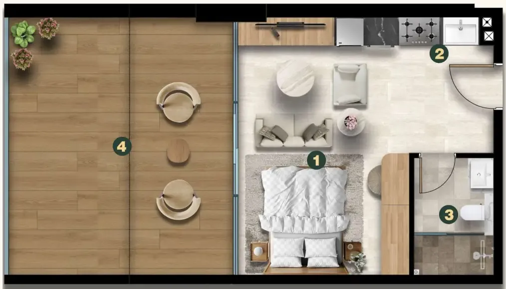 0 bedroom layout