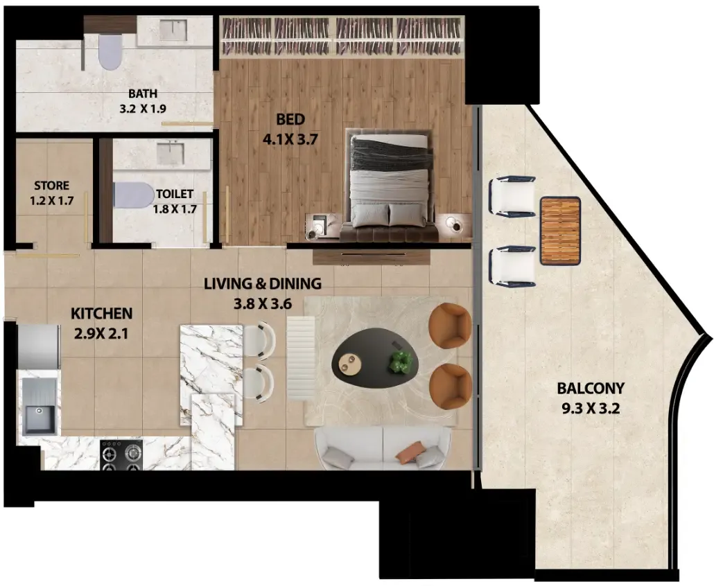 1 bedroom layout