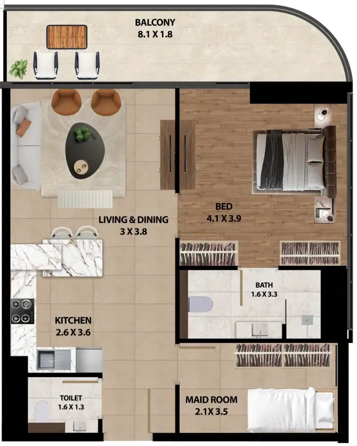1 bedroom layout