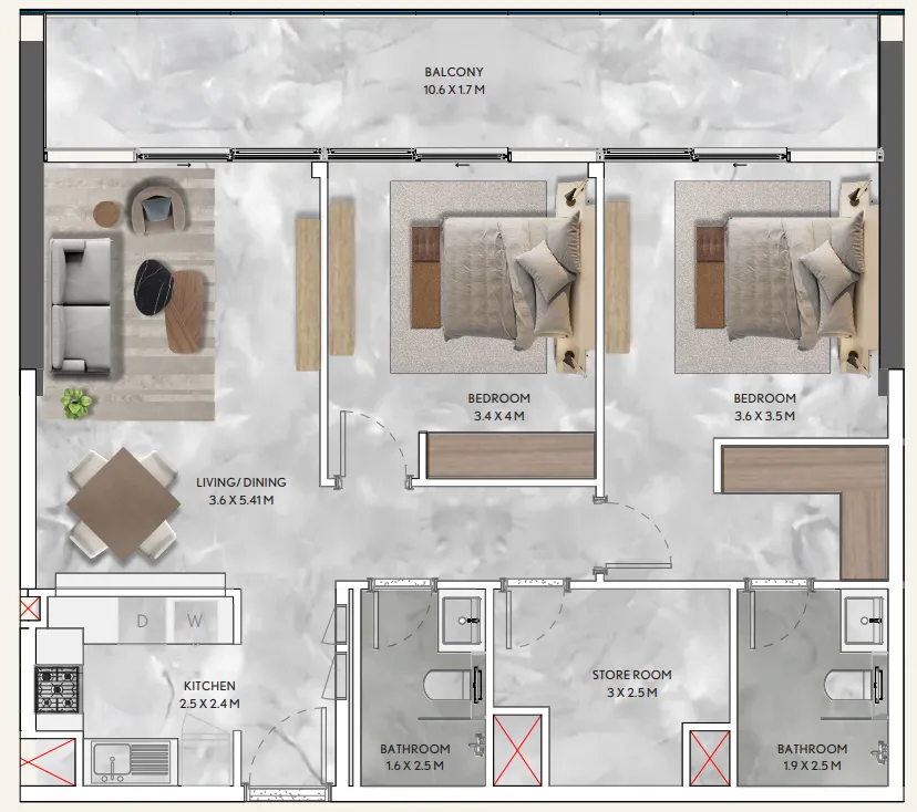 2 bedroom layout