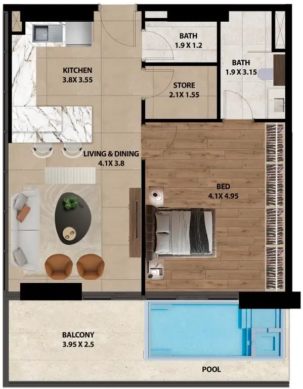 1 bedroom layout