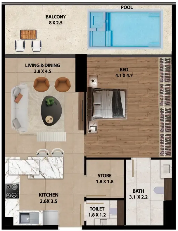 1 bedroom layout