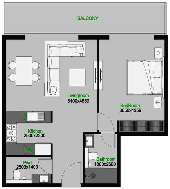 1 bedroom layout