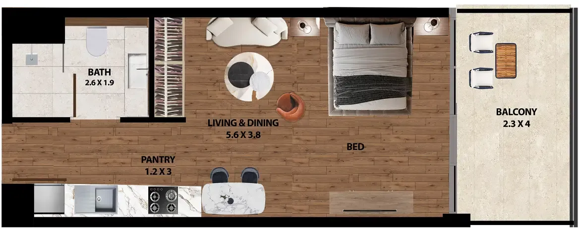 0 bedroom layout
