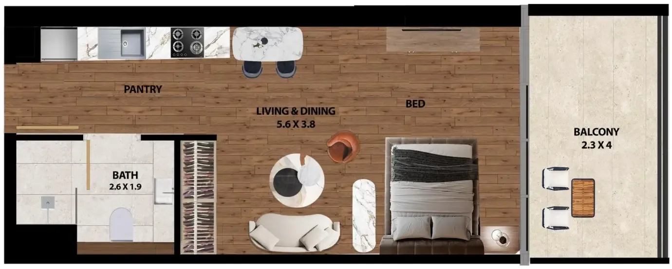 0 bedroom layout