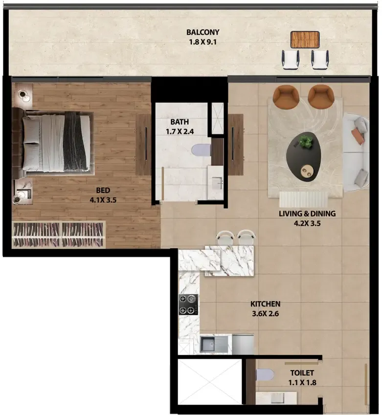 1 bedroom layout