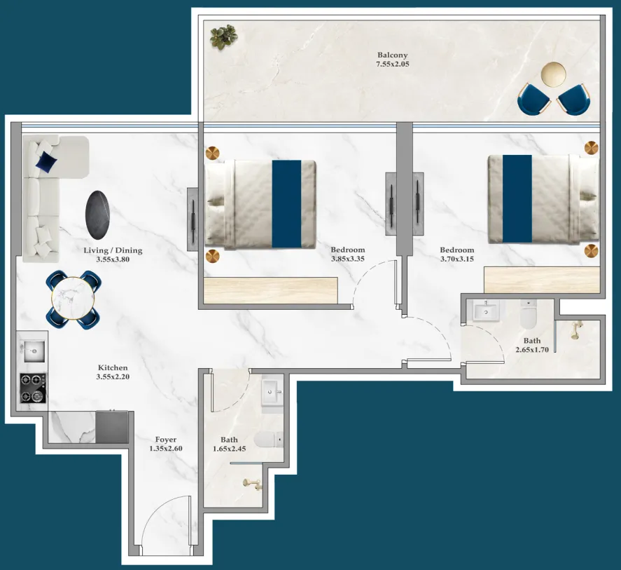 2 bedroom layout