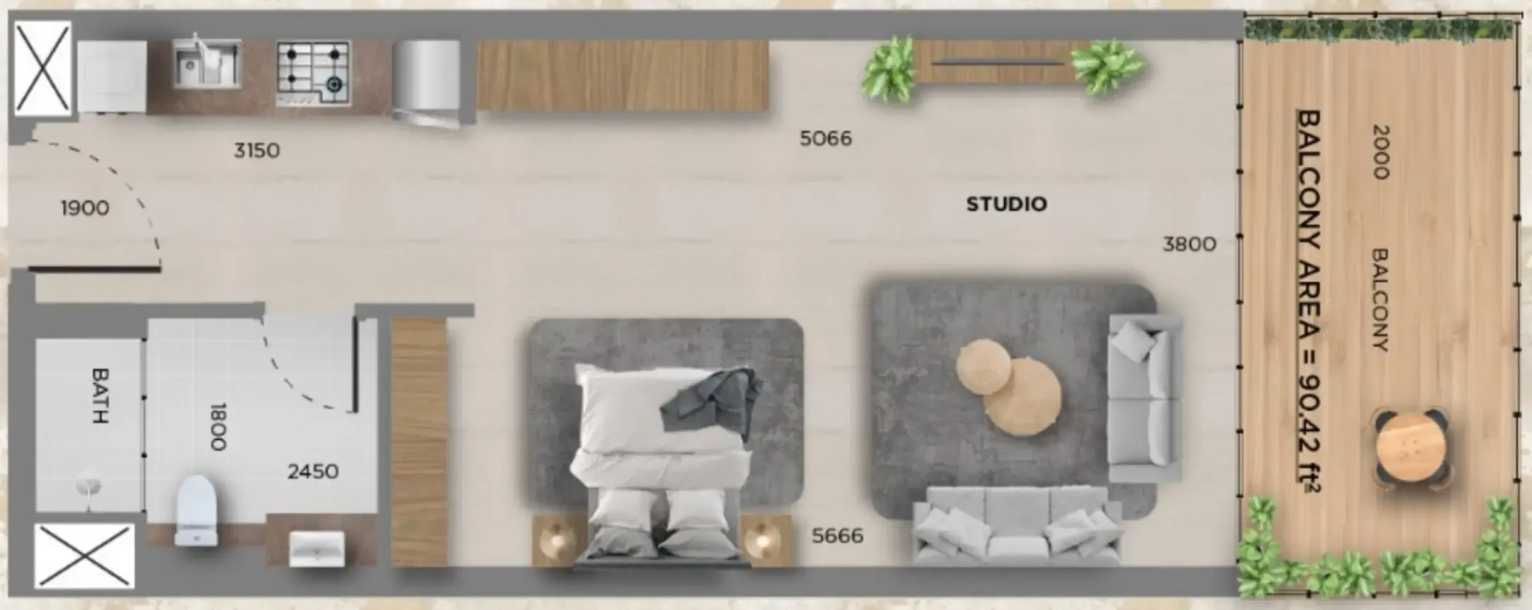 0 bedroom layout