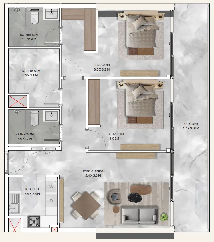 2 bedroom layout
