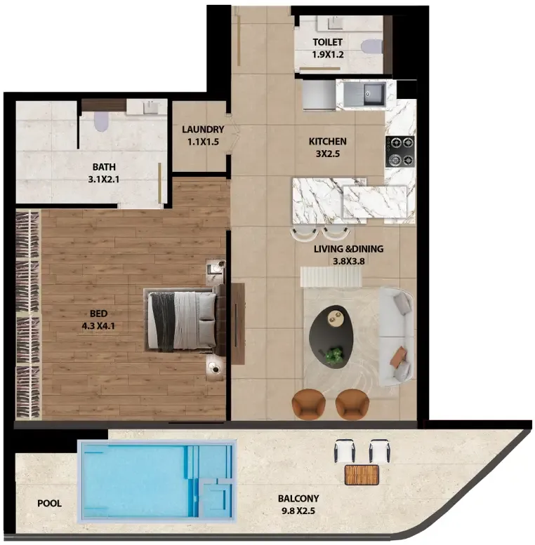 1 bedroom layout
