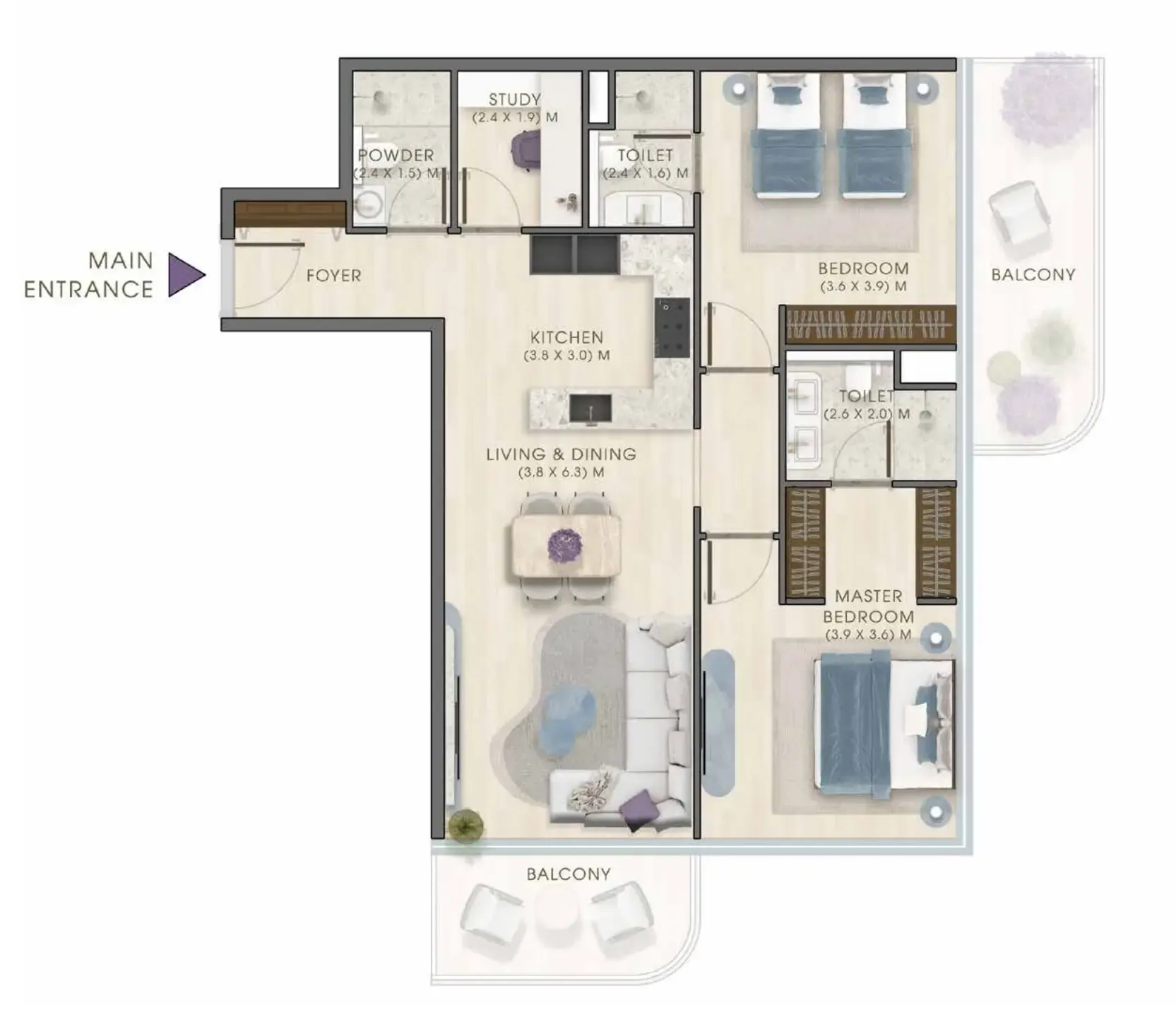 2 bedroom layout