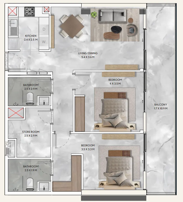 2 bedroom layout