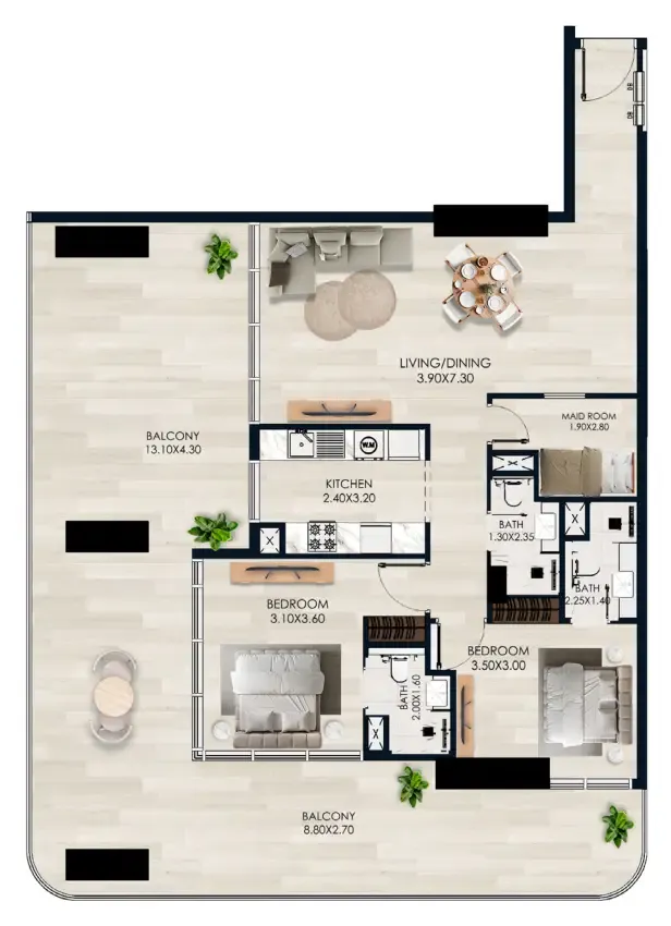 2 bedroom layout
