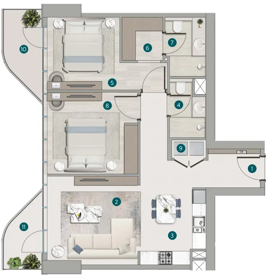 2 bedroom layout