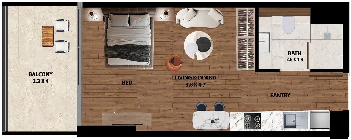 0 bedroom layout