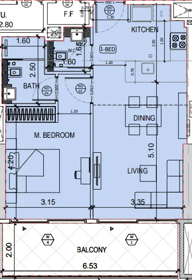 1 bedroom layout