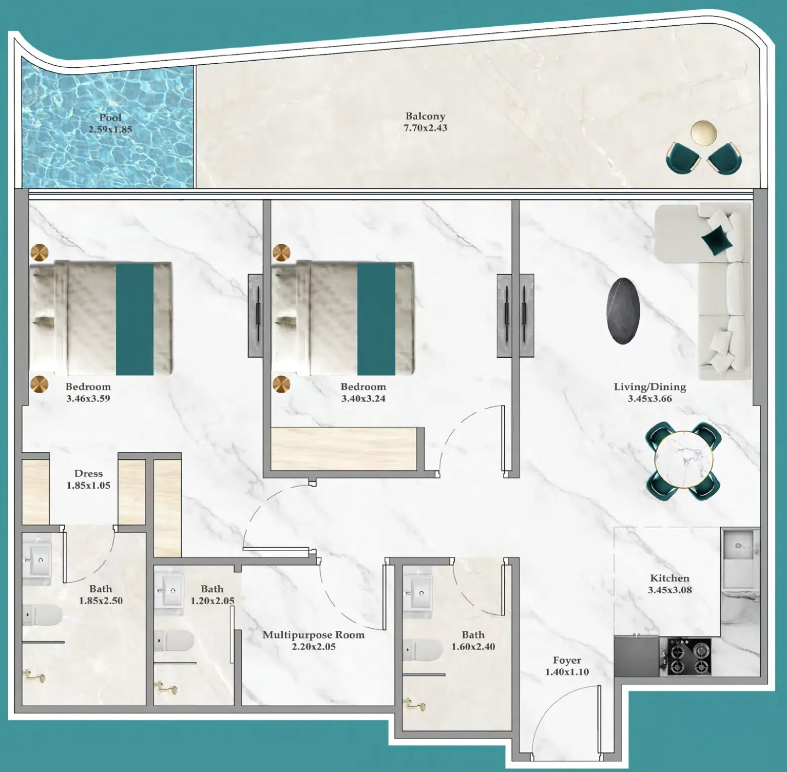 2 bedroom layout