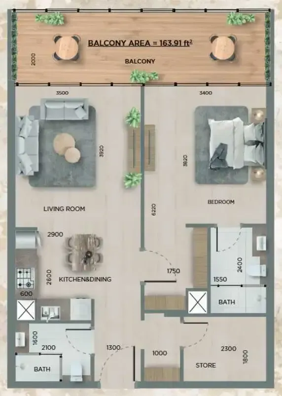 1 bedroom layout