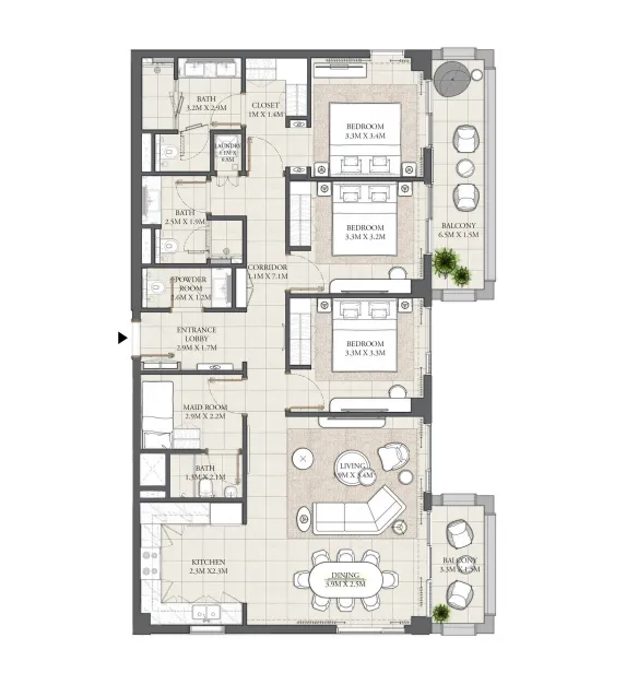 3 bedroom layout