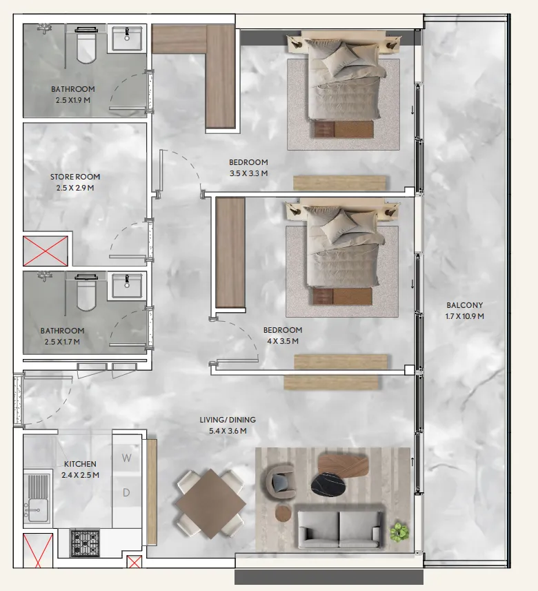 2 bedroom layout