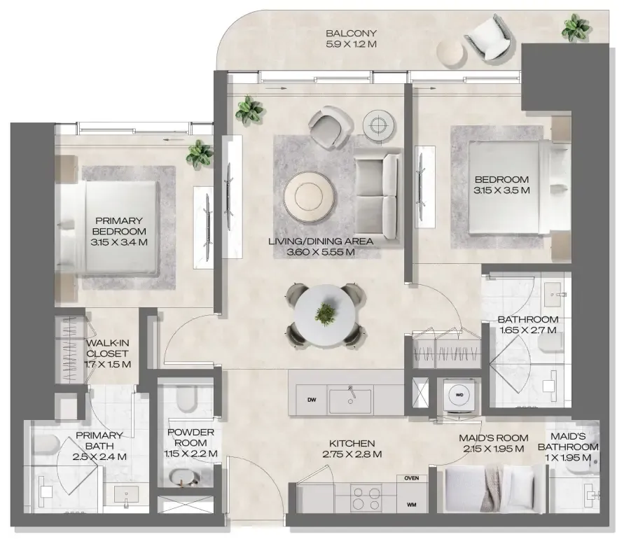 2 bedroom layout
