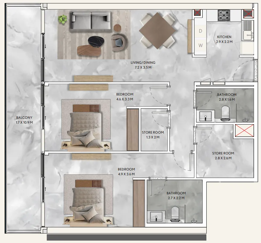 2 bedroom layout