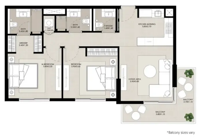 2 bedroom layout
