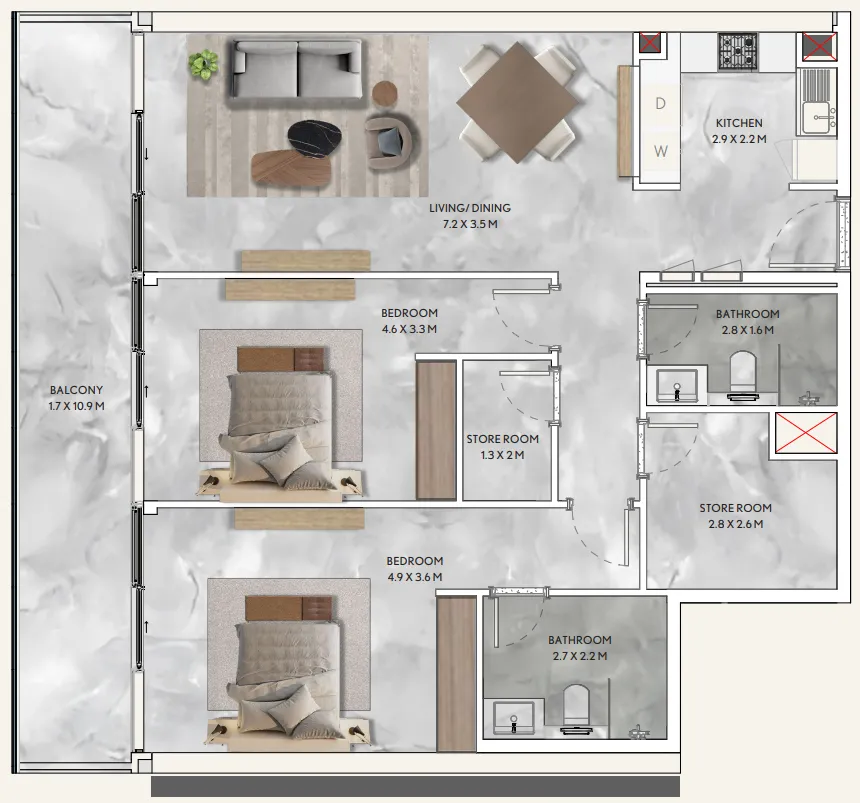 2 bedroom layout