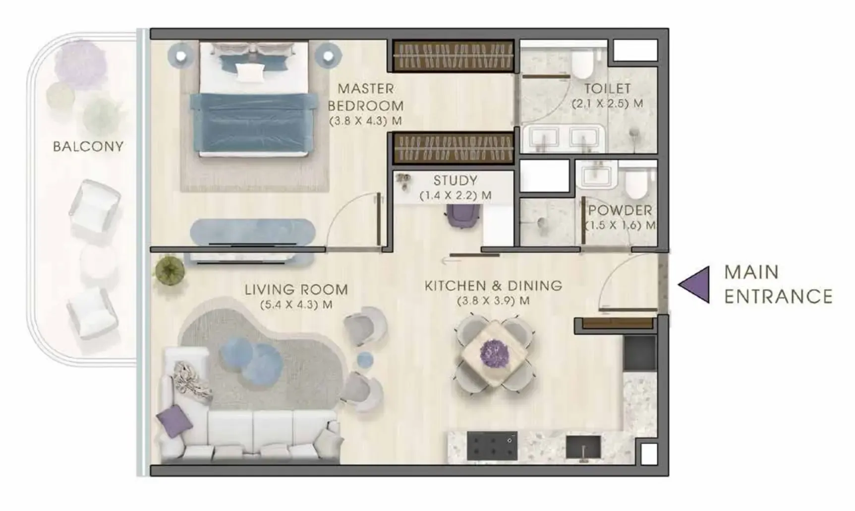 1 bedroom layout