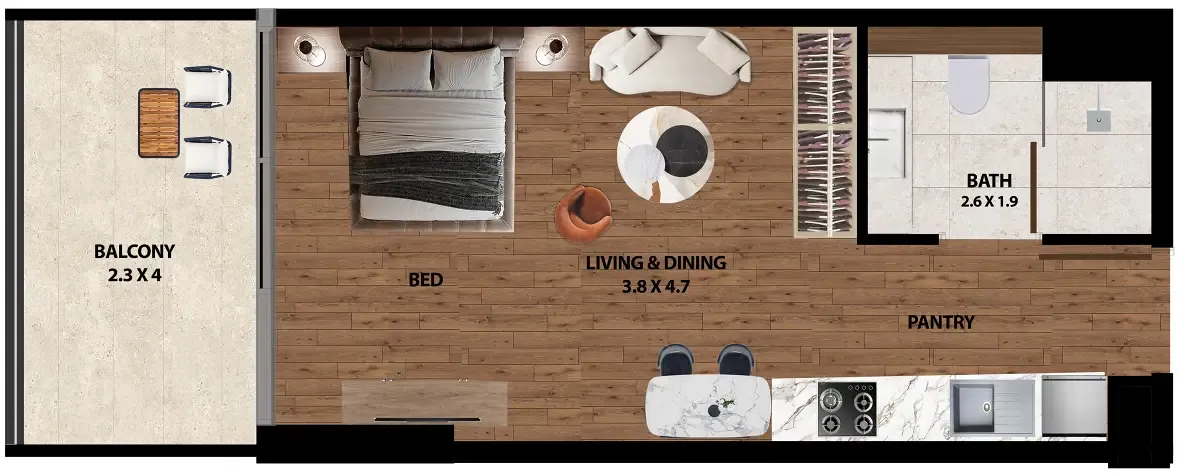 0 bedroom layout