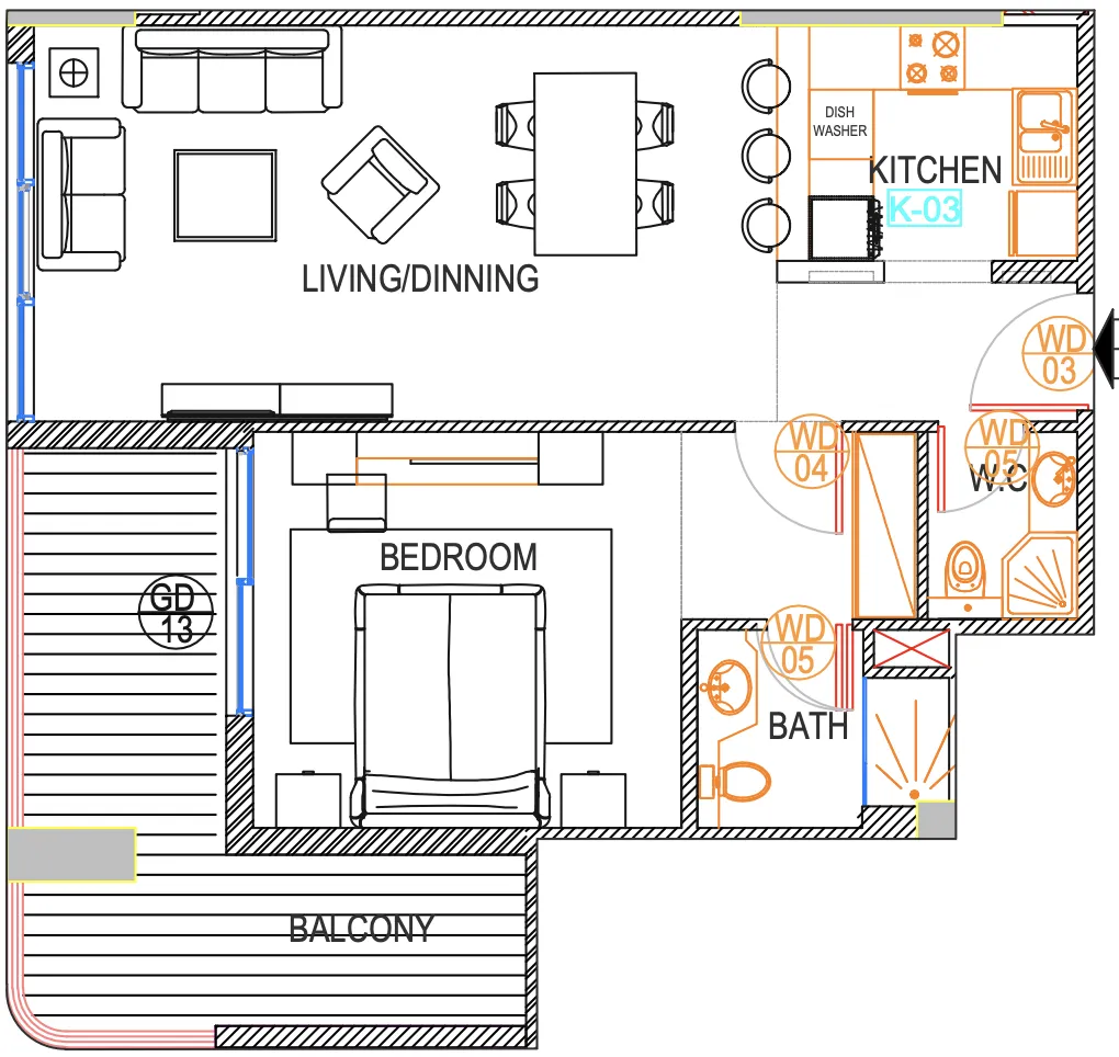 1 bedroom layout