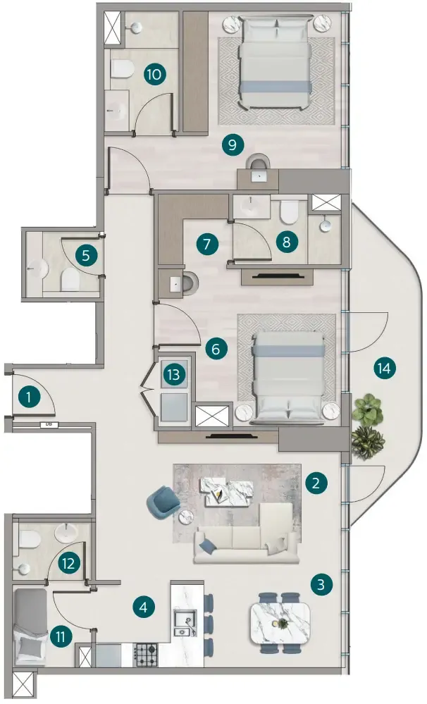 2 bedroom layout