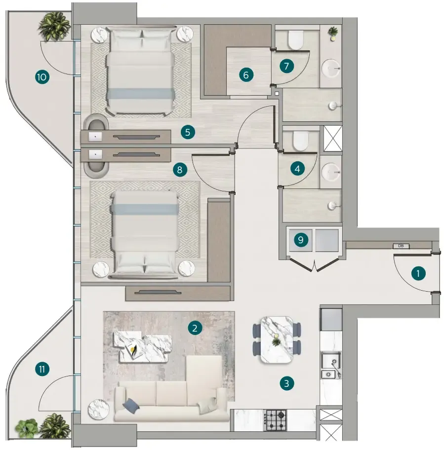 2 bedroom layout