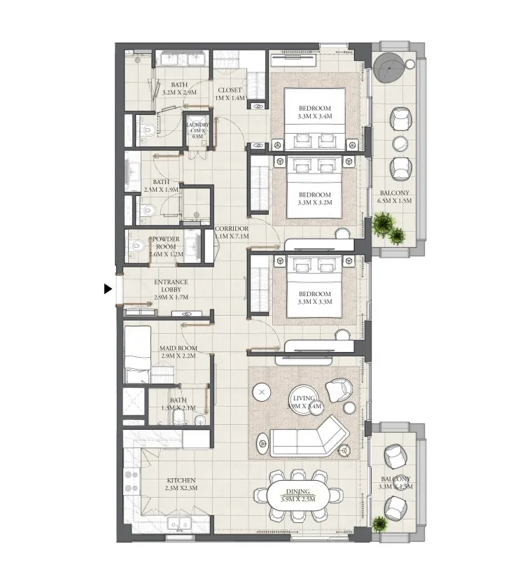 3 bedroom layout