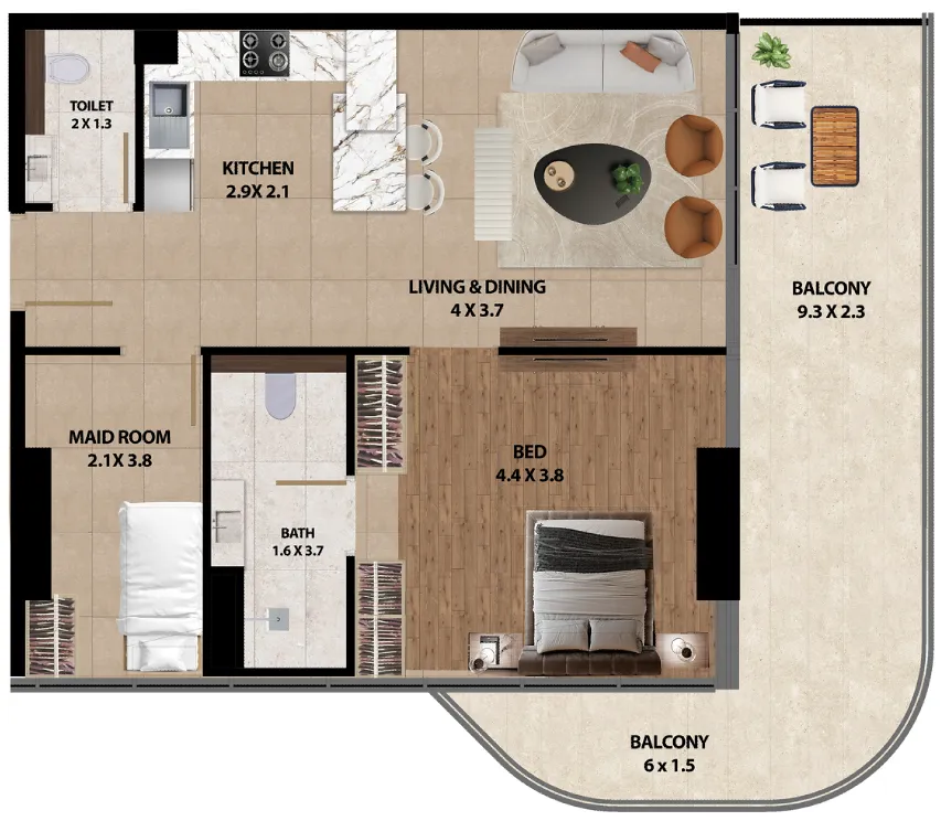 1 bedroom layout