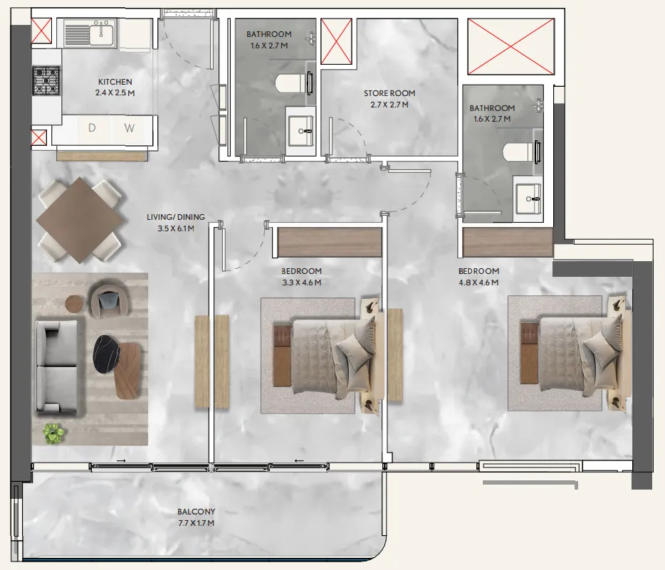 2 bedroom layout