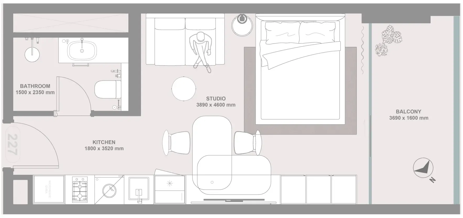 0 bedroom layout