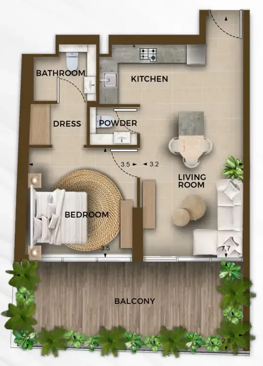 1 bedroom layout