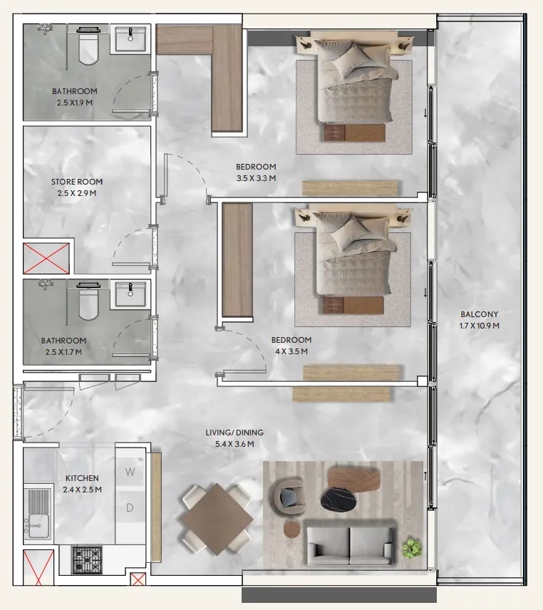2 bedroom layout